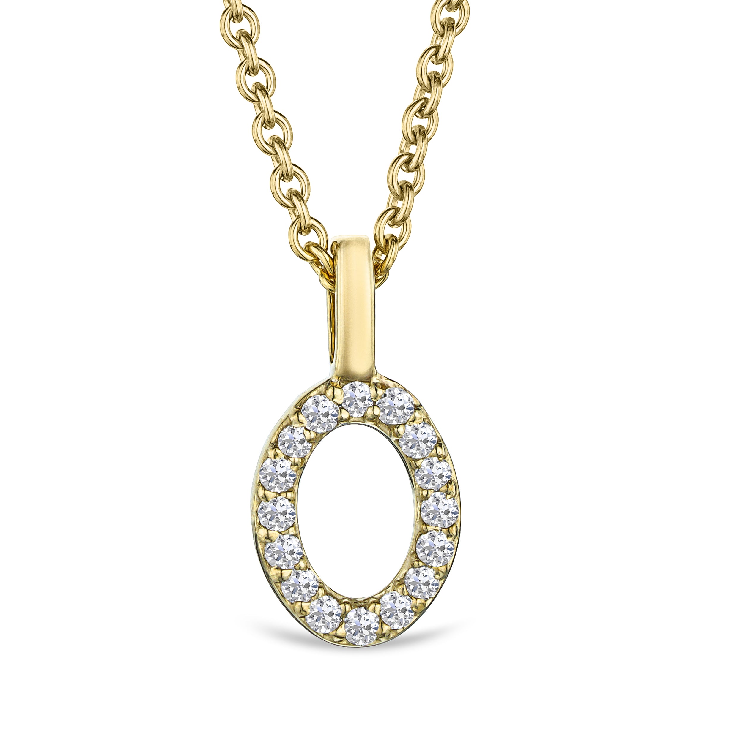 Love Letter Initial O Lab Diamond Necklace set in 9K Yellow Gold